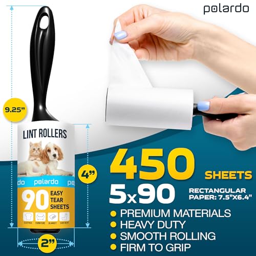 Lint Rollers for Pet Hair (5 pcs - 450 Sheets)
