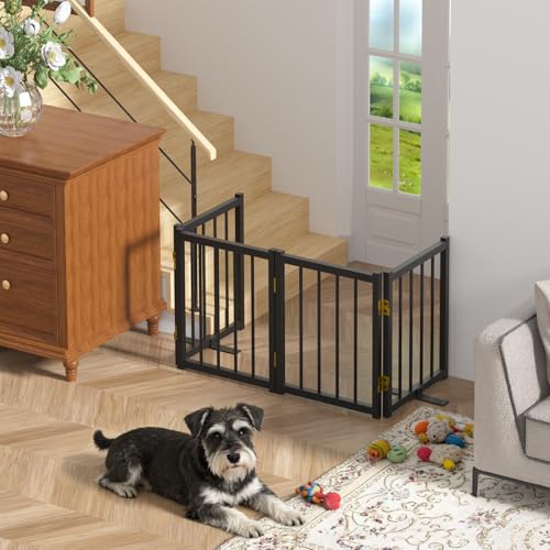 16" Freestanding Short Dog Gate for Small Dogs (Black-16"h / Up to 48" W, 4 Panels)