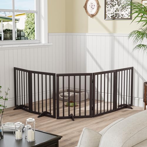 Freestanding Foldable Dog Gate 2 Panel (Dog Gate Brown / 2 Panel - 37 inches Wide)