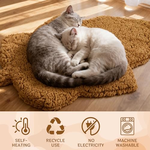 3 Pack Self Warming Pet Bed Leaf Shape Self Heating Cat Dog Mat Washable Thermal Sleeping Pad for Indoor Outdoor Hedgehog (Orange / Large-19"x29")