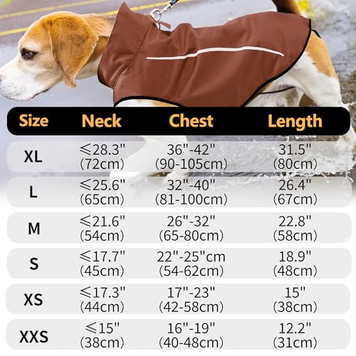 Dog Raincoat Adjustable Waterproof Reflective Rain Jacket for Small Medium Large Dogs (M Chest 26"-32" / Brown)