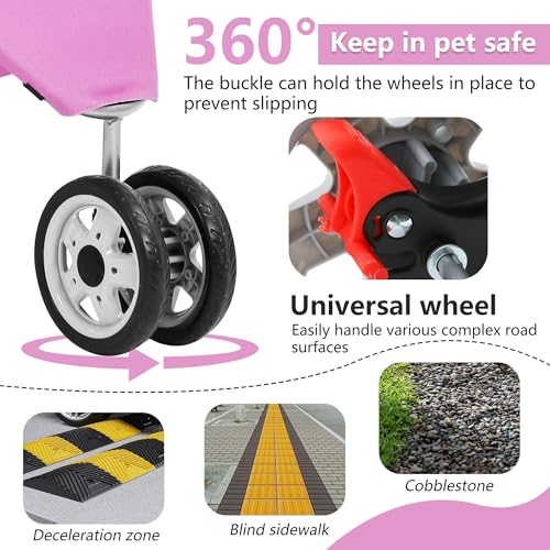 3 Wheel Foldable Pet Stroller (Peach Pink / 3 Wheels)