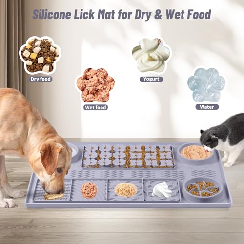 Silicone Lick Mat for Dogs 32"x 20" Large Slow Feeder Mat (Grey:32"x20")