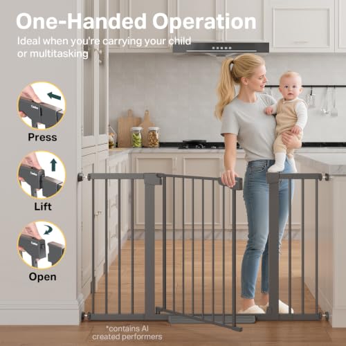30 51.5 in Extra Wide Baby Gate for Stairs (Cool Gray / 30-51.5"W x 30.5"H)