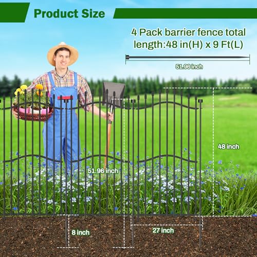 No Dig Garden Fence 48" H x 9'L with Gate Decorative Yard Dog Panels (48 in(H) X 9 ft(L))