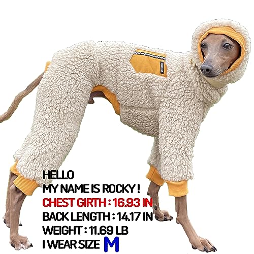 D Doggy Star Italian Greyhound Sweater Turtleneck Outfit Warm Fleece Onesie Clothes Whippet for Dog Coat (XL / Mustard Pocket)