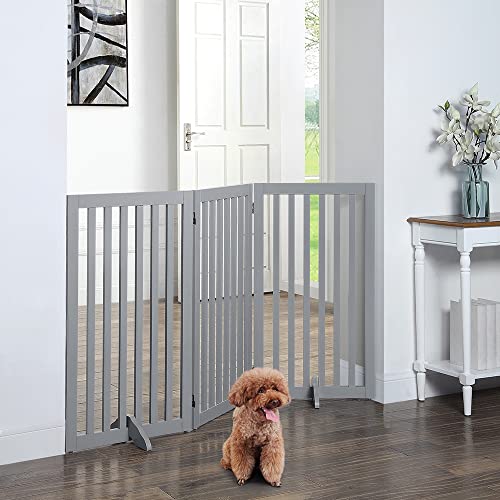 36”H Free Standing Pet Gate for Dog Cat (Gray / 60"W×36"H)