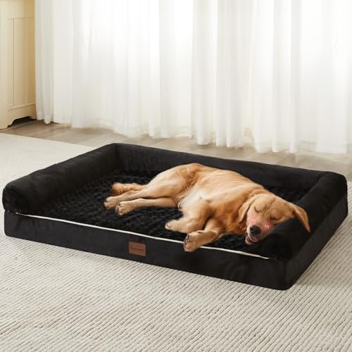 Orthopedic Washable XLarge Dog Bed for Senior Dog Cozy Sleep (42"l x 30"w x 7"th / Black)