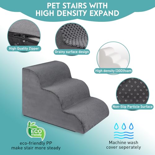 Dog Stairs for Small Dogs (Grey / 3-Step (H: 15.7IN))