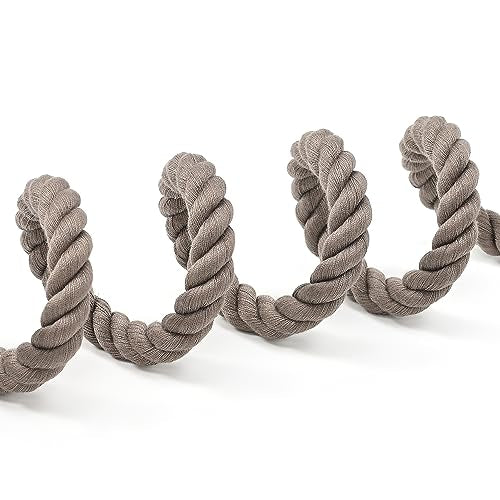 Dog Leash Braided Cotton Rope with Leather (Camel / 48 Inch-1/2")