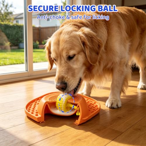 Slow Feeder Dog Bowls with Rolling Ball & Lick Mat (Orange)