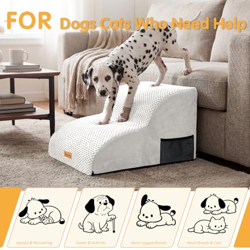 High Density Extended Foam Dog Ramp&Steps 2 Tiers (White / 21.7*15.7*11.8)