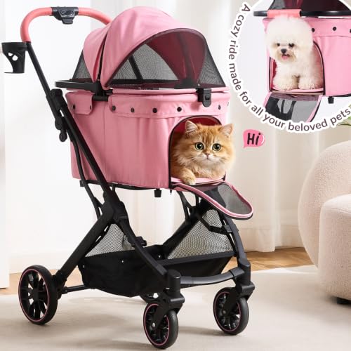 Dog Stroller for Small to Medium Dogs with Detachable Carrier (Sakura Pink)