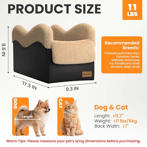 Center Console Dog Car Seat for Small Dogs Under 11lbs (Black/Brown / Small)