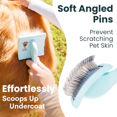 Pet Slicker Brush With Soft Massage Grooming Stainless Steel Pins (Baby Blue / Curved Small)