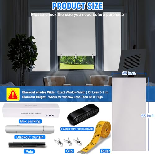 Blackout Roller Shades (White / 26"W x 68"H)
