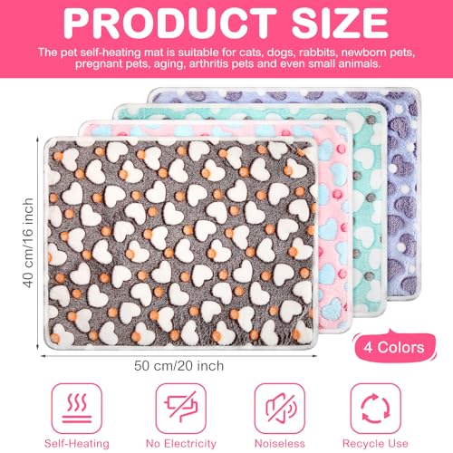 4 Pack Self Heating Cat Bed Cat Self Warming Pad with Removable Cover Extra Warm Thermal Pet Pad Washable Pet Crate Mat Anti Slip Kennel for Indoor Outdoor Pets (16 x 20 Inches)