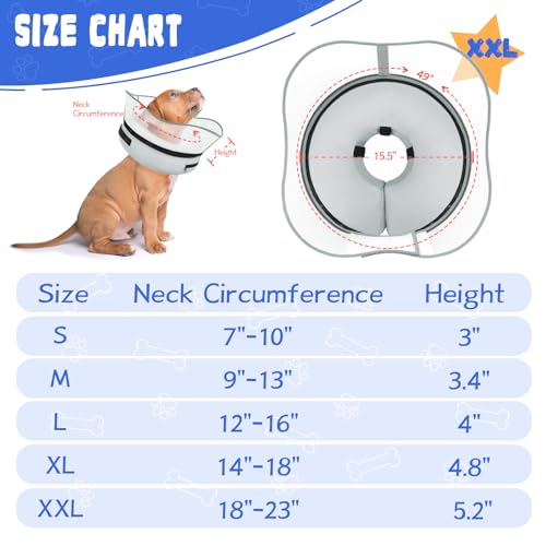 Elevated Inflatable Dog Cone Collar Alternative After Surgery (Solid Grey / XXL(Neck 18.5"-23.5"))