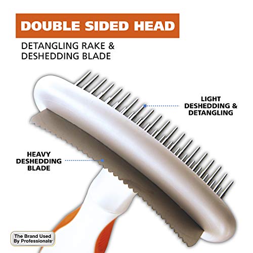 2-in-1 Combination Double Row Pet Rake with Hair Shedding Blade (1 Count (Pack of 1))