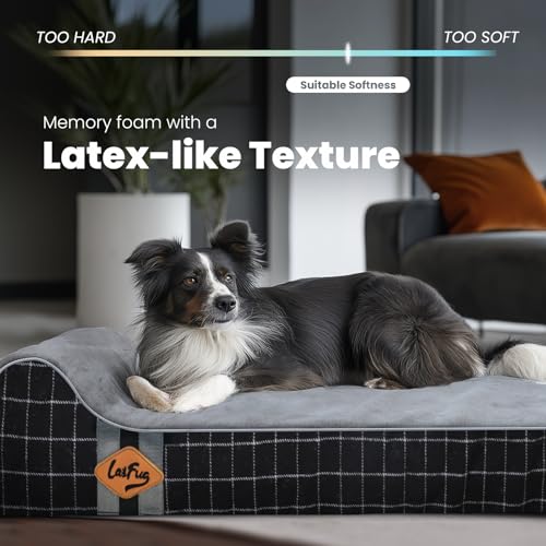 Orthopedic Dog Beds for Large Dogs (46.0"L x 28.0"W x 8.0"Th / Black Grid Gray)