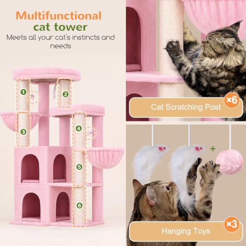 Cat Tree Tower for Indoor Cats Large Adult (Pink / XXL)