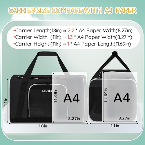 Small Pet Carrier 18" L x 11" W x 11" H Airline Approved (18.0"L x 11.0"W x 11.0"H / Black)