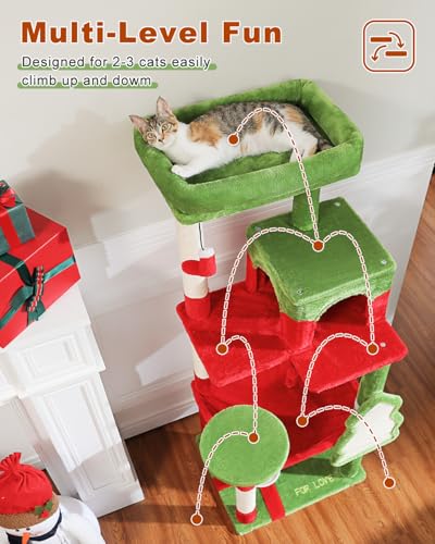 56.3" Cat Christmas Tree with Metal Hammock (Red / 56.3in)