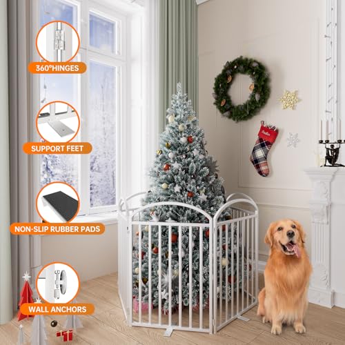 6 Panels Full Matel Freestanding Dog Gates with Door (【6 Panels with Door】144"W*32H" / White)