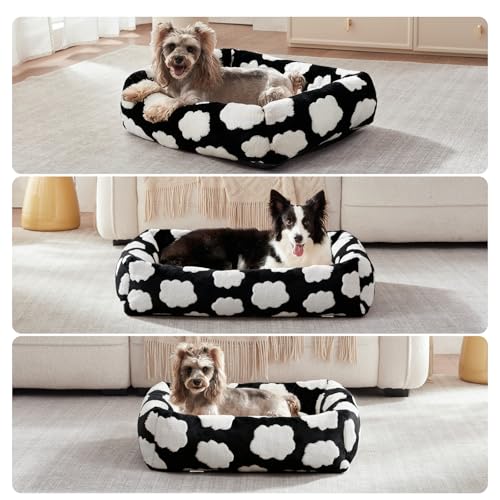 Medium Dog Bed Medium Size Dog (Cozy Clouds Black / M (30"x24"x8"))