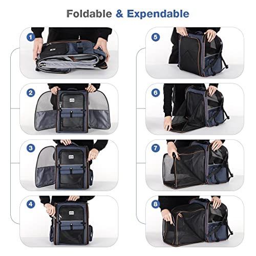 Large Cat Backpack Carrier Expandable Pet Carrier Backpack for Small Dogs Medium Cats Fit Up to 18 Lbs (Blue)