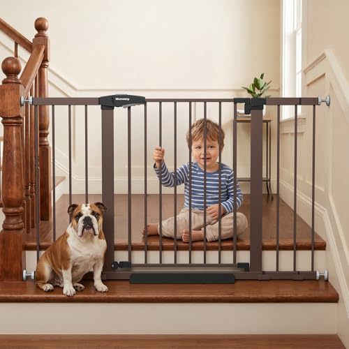 29.7 51 Inch Extra Wide Baby Gate for Stairs (Brown / 29.7-51"W x 28"H)