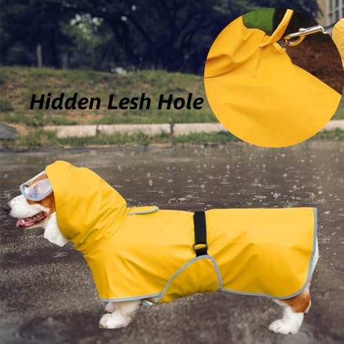 Dog Poncho Hooded Raincoat for Puppies & Small to Large Dogs (Yellow / Small)