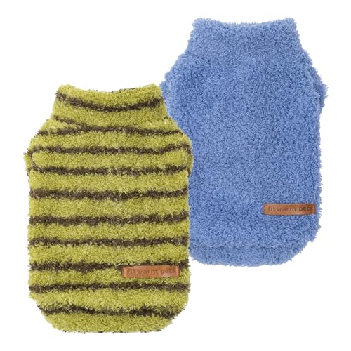 2 Pack Striped Fleece Dog Sweater (X-Large / Sky Blue-Olive Green)