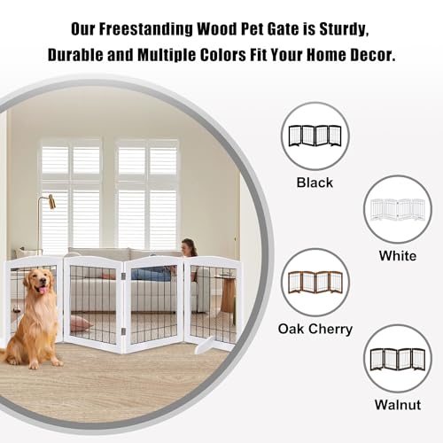 4 Panel Freestanding Wooden Dog Gate (30"Height-4 Panel / White)