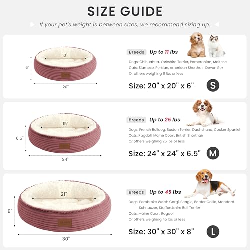 Round Donut Cat and Dog Cushion Bed (Dusty Rose / 19.7"L x 19.7"W x 5.9"Th)