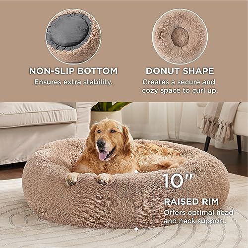 Calming XL Dog Bed Donut Washable Extra Large Pet Bed (45"L x 45"W x 10"Th / Camel)