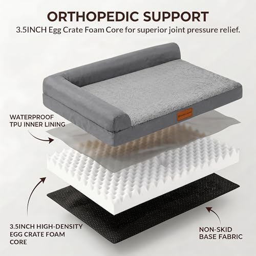 Orthopedic Large Dog Bed Washable Pet Sofa Bed 42''X28''Grey (Grey / 42"L x 28"W x 3.5"Th)