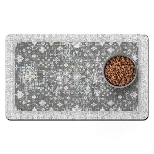 Pet Food Mats for Floor (Grey / 20"l X 12"w)