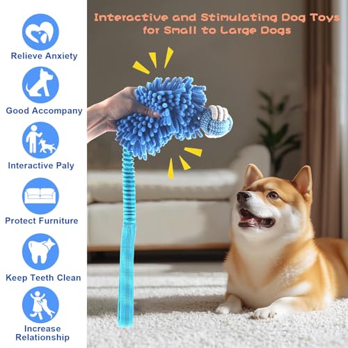 Puppy Toys Squeak Plush With Ropes Knots for Fun and Teeth Cleaning (Blue / Dog Bite Ball Toy)