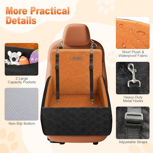 Elevated Dog Car Seat for Small and Medium Dogs Up to 35 lb (Black + Brown)