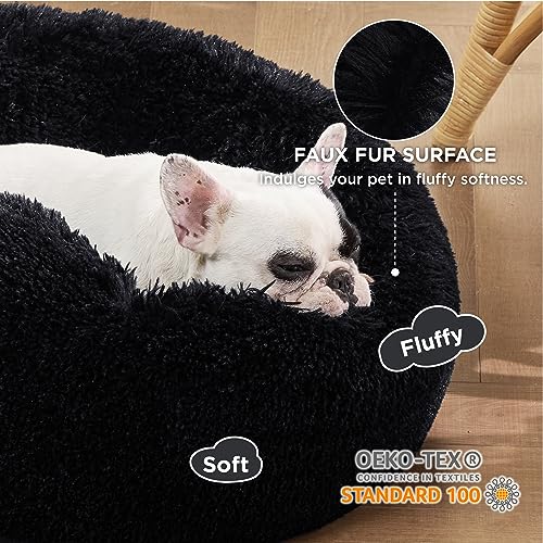 Calming Small Medium Dog Bed Donut Washable Puppy Bed (27"L x 27"W x 8"Th / Black)