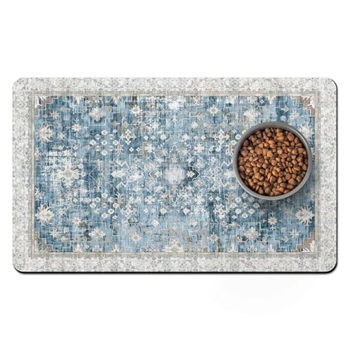 Pet Food Mats for Floor (Blue / 24"l X 16"w)
