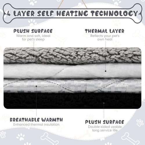3 Pack Self Warming Dog Bed for Large Dog 27x35 Inch Mat Self Heating Cat Reflects Body Heat Extra Warm Thermal Pet Pad Washable Cat Bed for Outdoor Indoor Large Kittens Puppy (Black/Gray / 27x35 Inch)