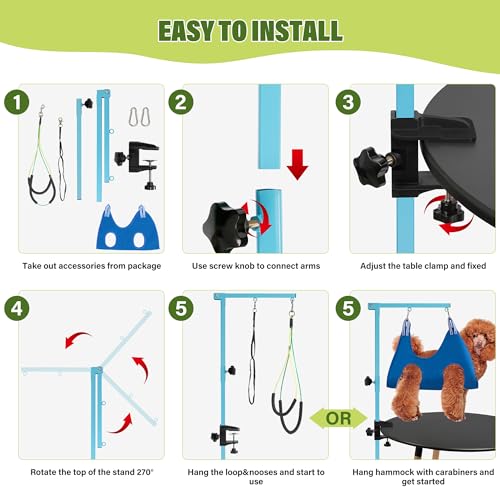 Dog Grooming Arm with Pet Grooming Hammock (Blue)