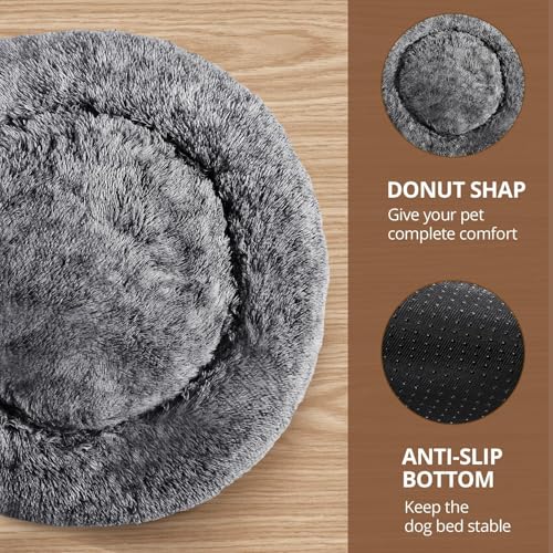 Calming Dog Bed for Small Dogs (Dark Grey / 23.0"L x 23.0"W x 8.0"Th)