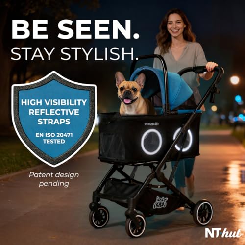 NT·hut 3-in-1 Pet Stroller for Small and Medium Dogs and Cats, Up to 50 lbs (Black Teal Turquoise)