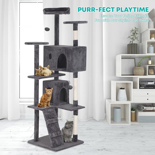 70" Cat Tree Tower (Light Gray)