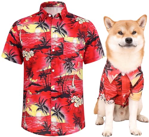 Dog Shirts Hawaii Dog Clothes for Small Medium Large Dogs Owner and Pet Shirts are Sold Separately (M-(5.1-13lb)-Chest~17" for Pets / Red Only for Pets)