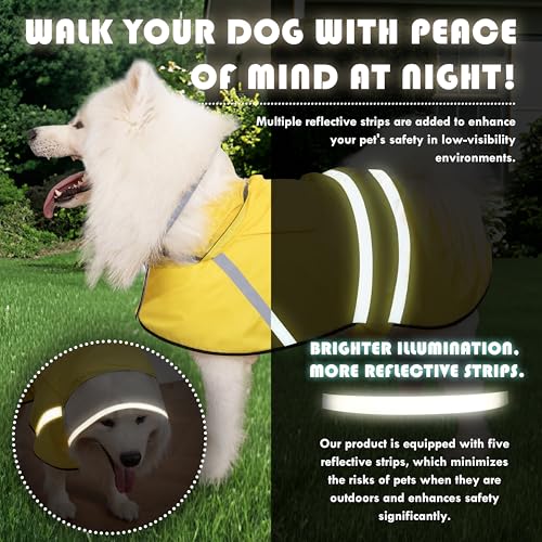 Dog Raincoat Adjustable Rain Jacket with Hooded Double Layer for Large Medium Small Dogs Puppies (Yellow / Small)