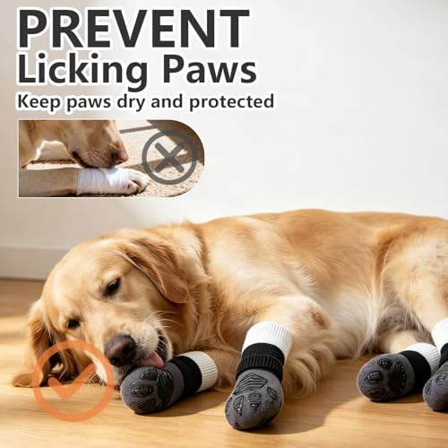 Non Slip Dog Socks for Hardwood Floors to Prevent Licking Paw M (Medium(6 Pack) / Grey)
